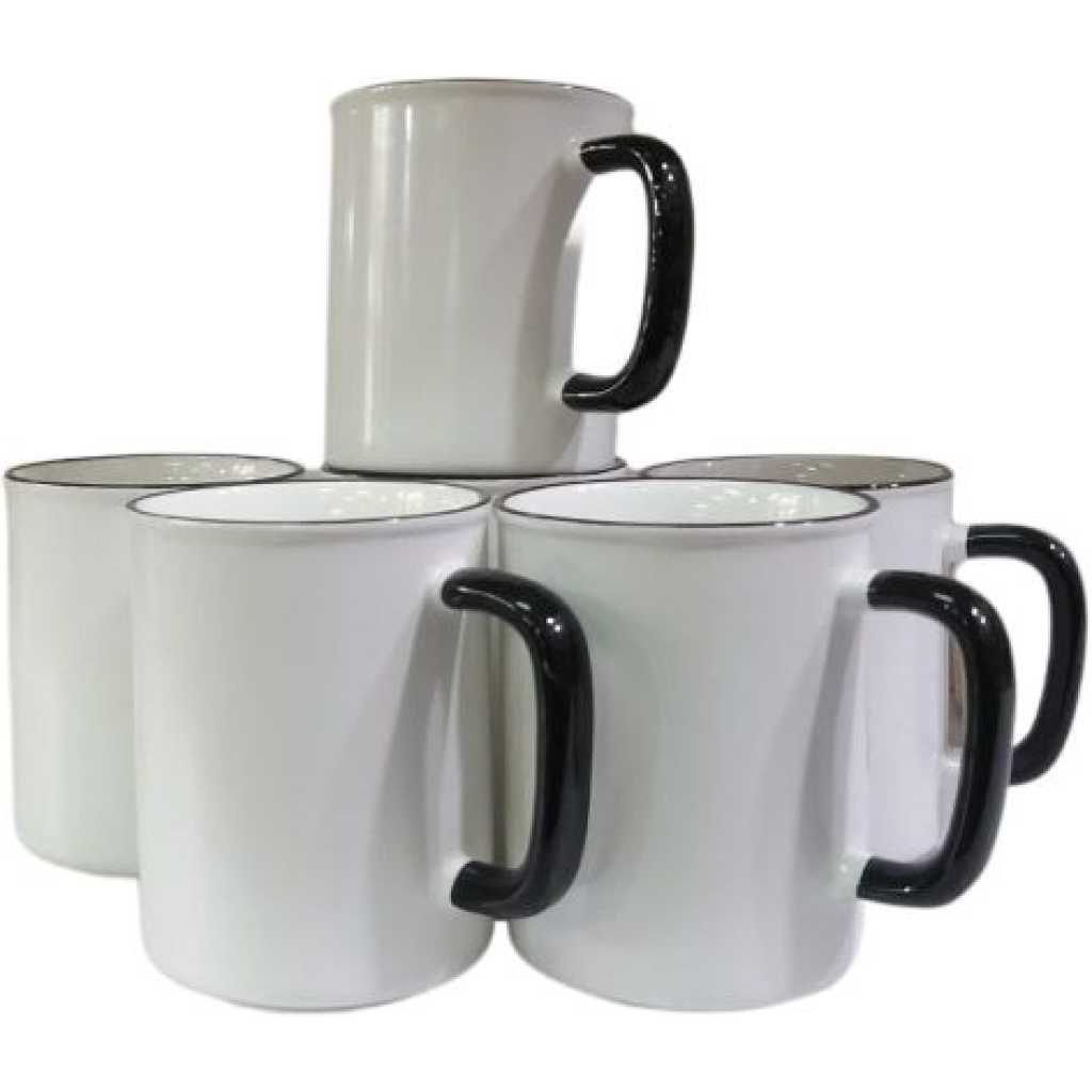 6 Pieces Of Black Handle Coffee Tea Cups Mugs- White