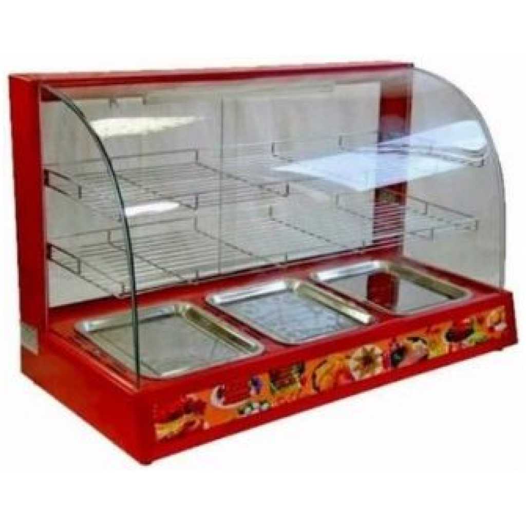 Commercial Electric Curved Glass Hot Snacks Food Warmer Display Showcase- Clear.