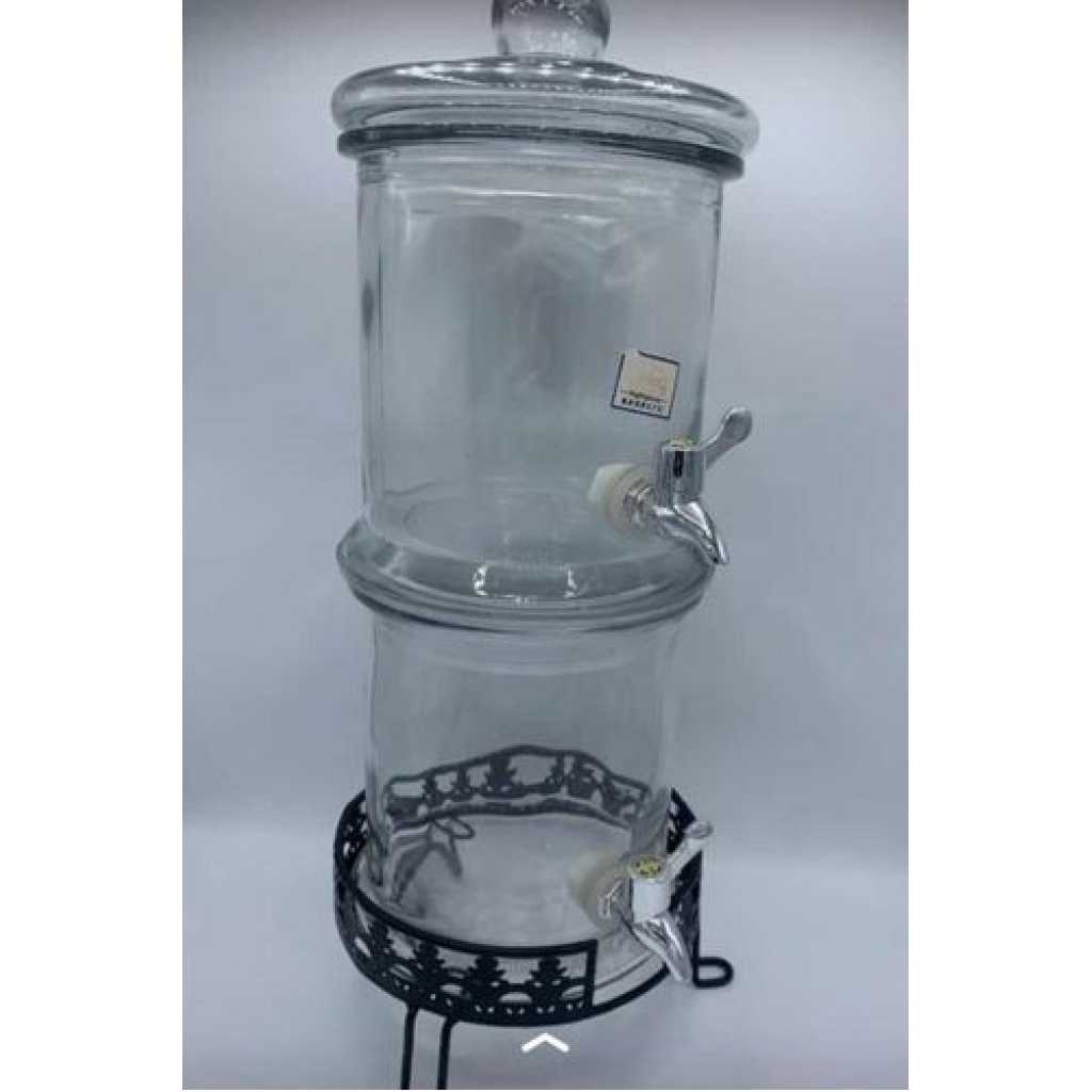 Double Glass Jug Beverage Dispensers Display With Stand For Outdoors, Parties, Bars- Clear.