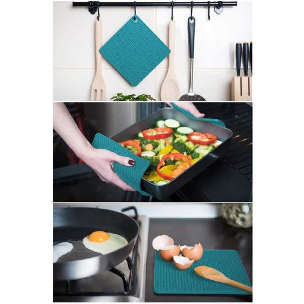 4 PC Square Silicone Trivet Pot Holders Drying Heat Resistant Non-Slip Mats Cup Coasters- Green.