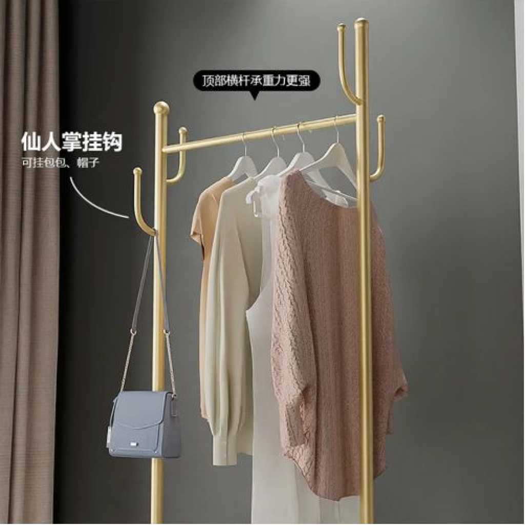 Clothing Bag, Hat, Scarf, Coat Hanger Rack Storage Organizer Stand For Office & Bedroom -Gold