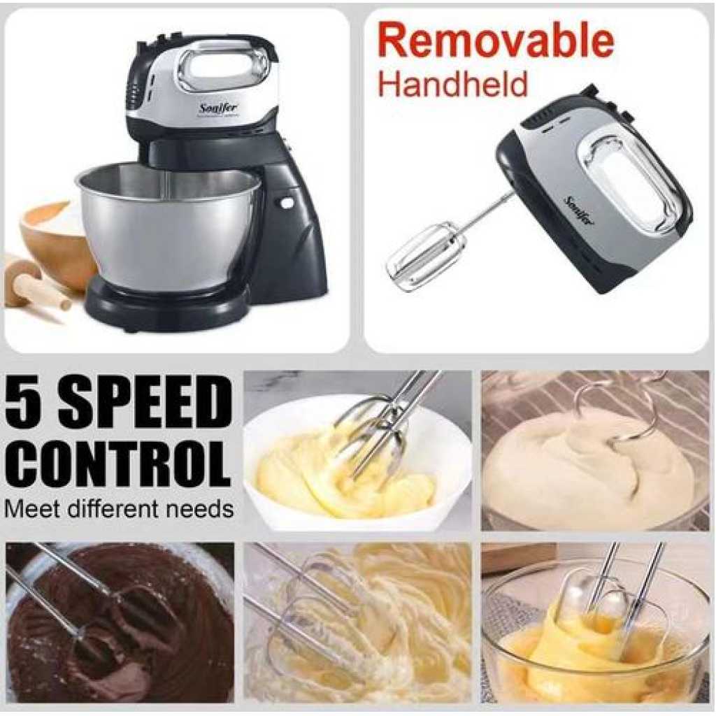 Sonifer 4L Electric Dough Hand Stand Mixer Food Processor With Bowl- Silver .