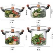 3.5L High Borosilicate Clear Glass Induction Stove Cooking Pot Dish With Wooden Handle- Clear Steamers Stock & Pasta Pots TilyExpress