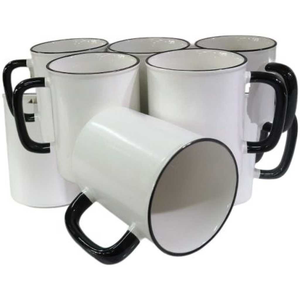 6 Pieces Of Black Handle Coffee Tea Cups Mugs- White