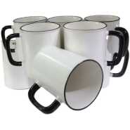 6 Pieces Of Black Handle Coffee Tea Cups Mugs- White