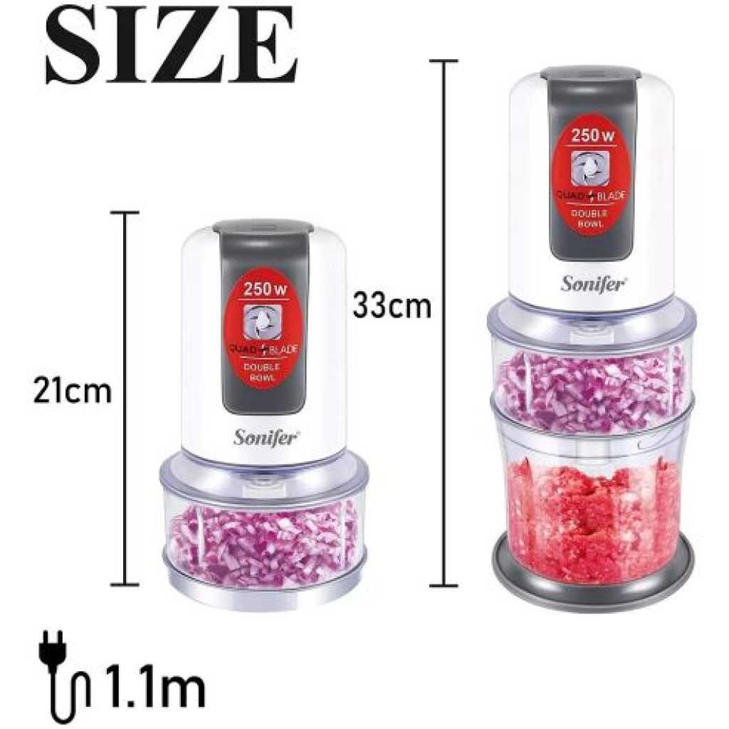 Sonifer Multi-functional Electric Food Processor Chopper Spiral Meat Grinder Fruit Shredder Slicer- Clear.