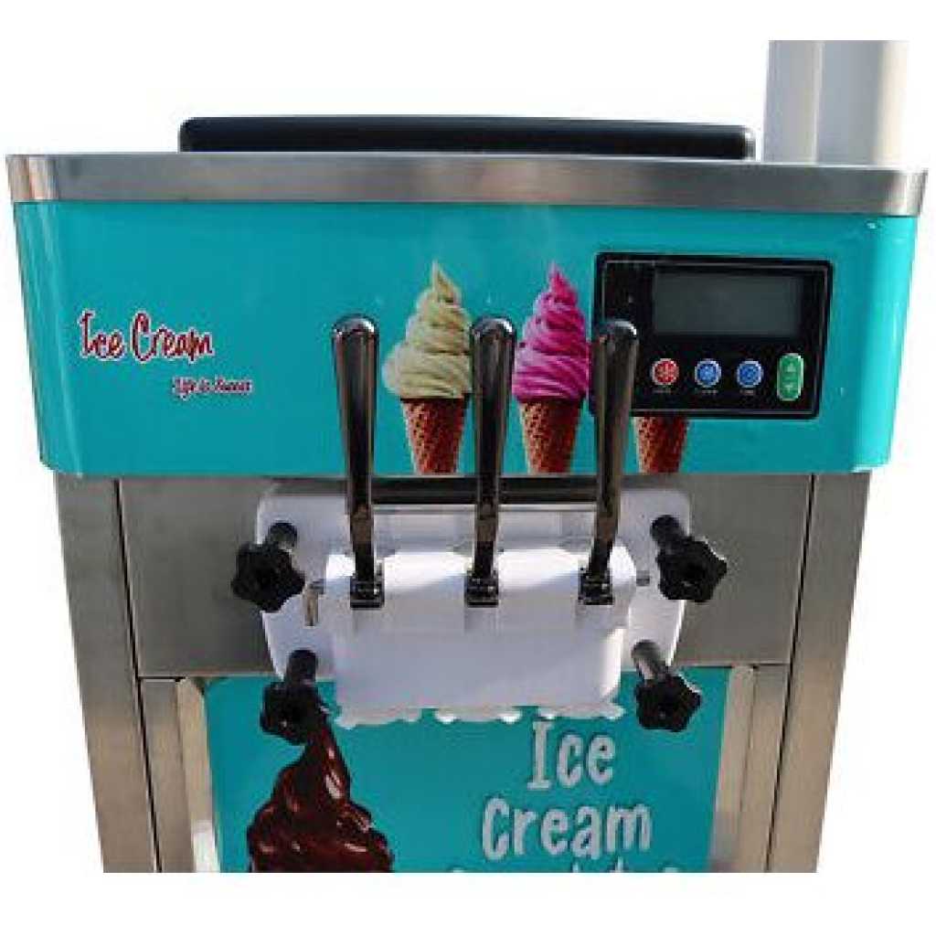 Commercial Ice Cream Machine Maker 3 Flavor Head Easy Operate Tool- Silver.