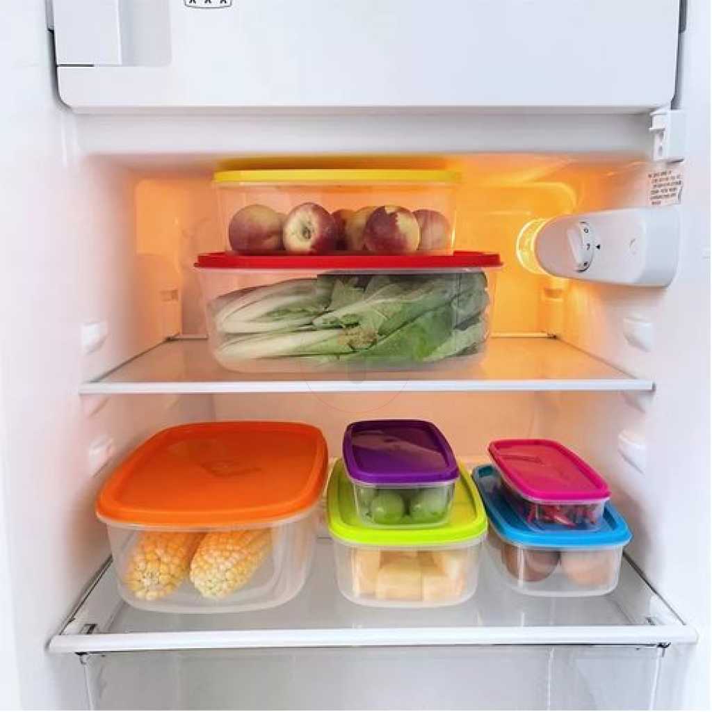 7 Piece Rainbow Plastic Fridge Storage Food Containers With Leakproof Lids- Multi-colour.