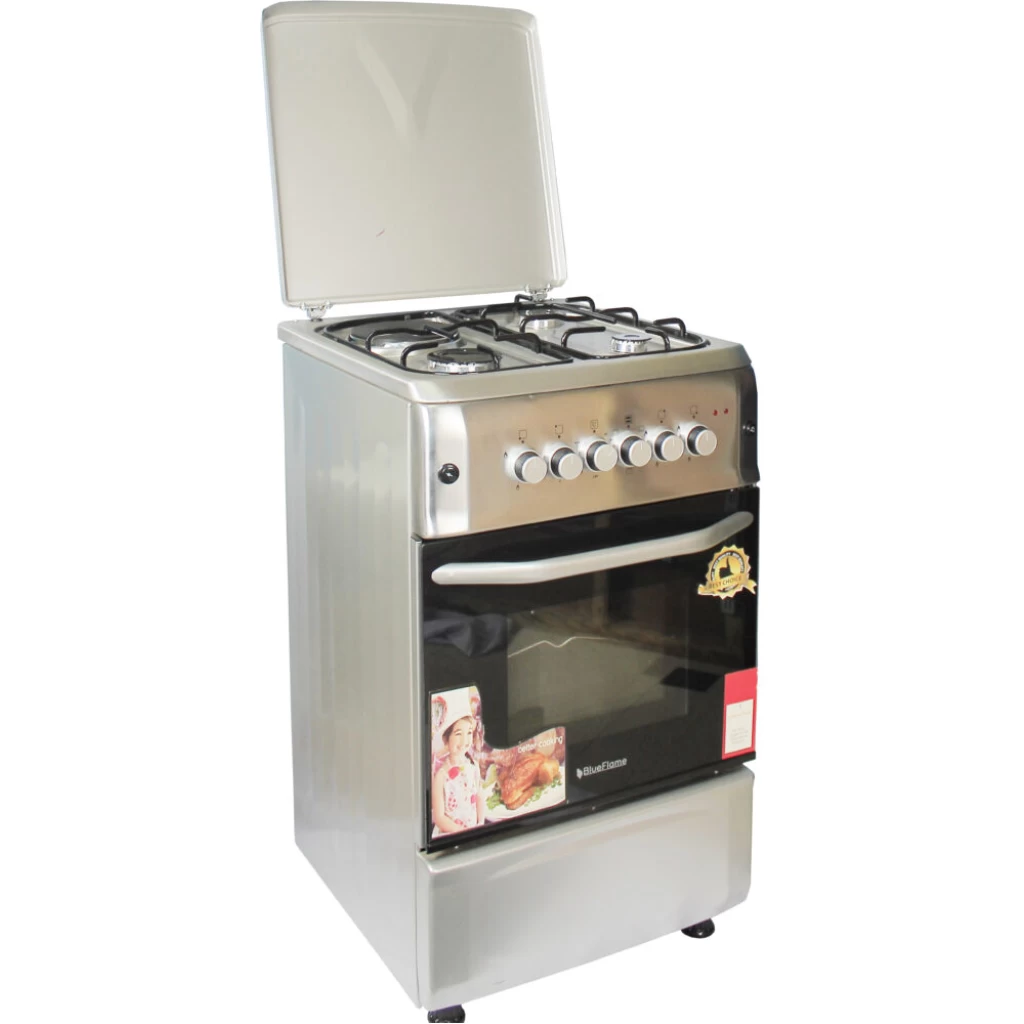 BlueFlame Cooker S5031ER-I 50x55cm 3 Gas Burners And 1 Electric Plate With Electric oven, Rotisserie, Oven Lamp, Auto Ignition, Thermostat - Inox