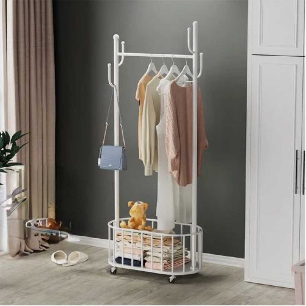 Clothing Bag, Hat, Scarf, Coat Hanger Rack Storage Organizer Stand For Office & Bedroom -Gold