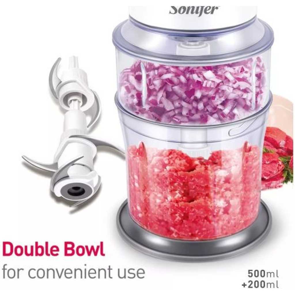 Sonifer Multi-functional Electric Food Processor Chopper Spiral Meat Grinder Fruit Shredder Slicer- Clear.