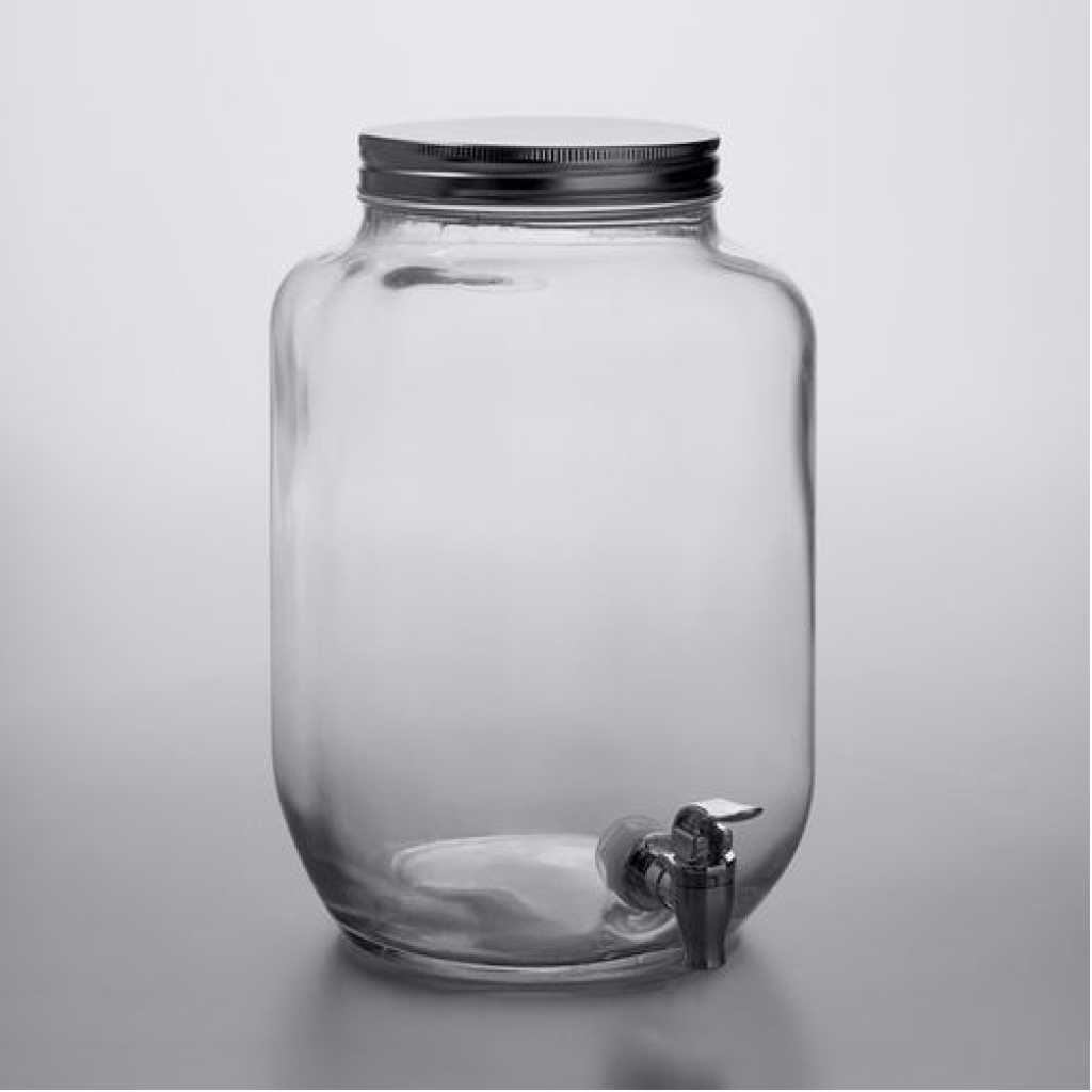 8L Glass Beverage Dispenser With Scroll Iron Stand, Stainless Steel Leak Free Spigot- Clear.