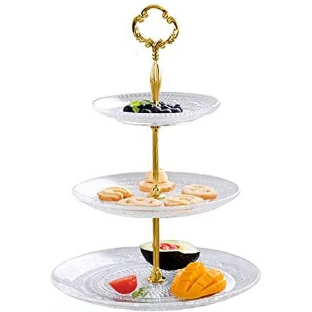 3 Tier Glass Cake Stand Serving Tray Tower Dessert Holder Pastry Serving Platter Display Decoration- Clear.