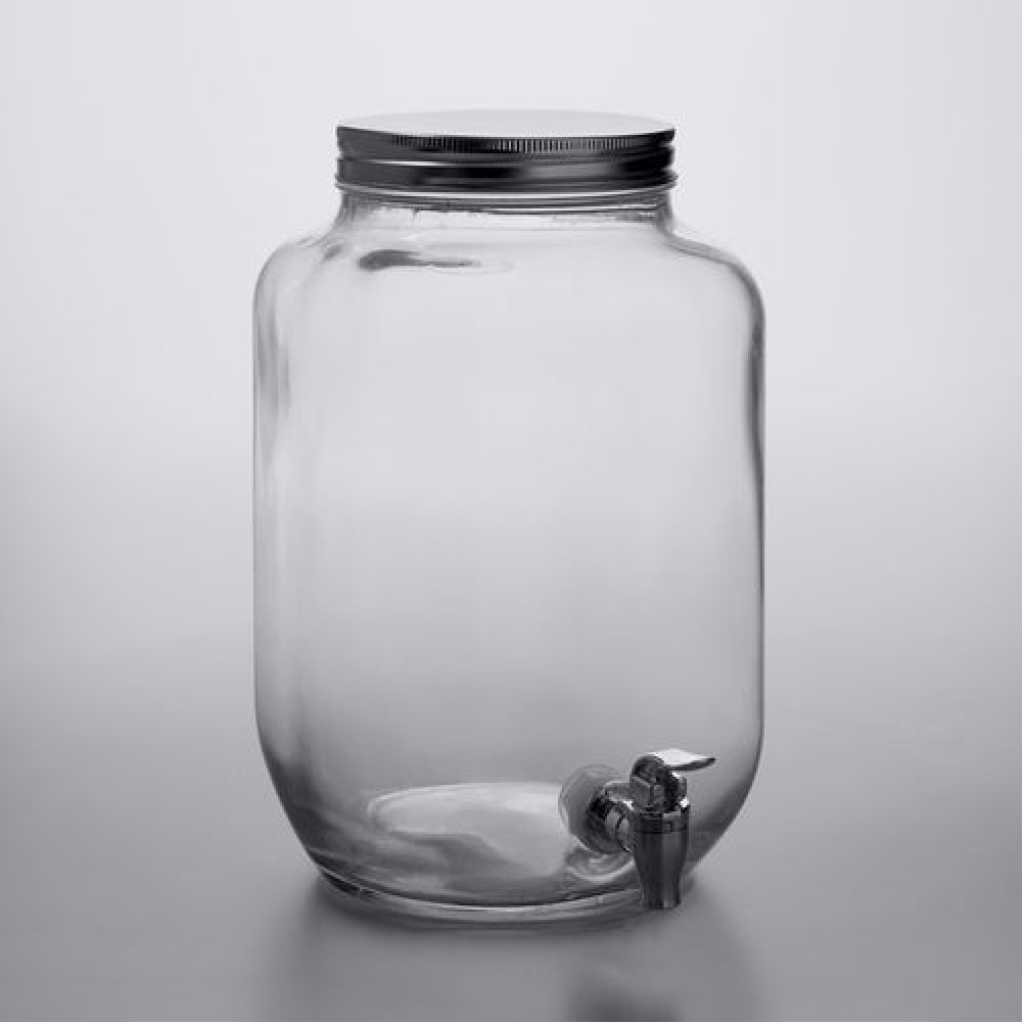 5L Glass Beverage Dispenser With Scroll Iron Stand, Stainless Steel Leak Free Spigot- Clear.