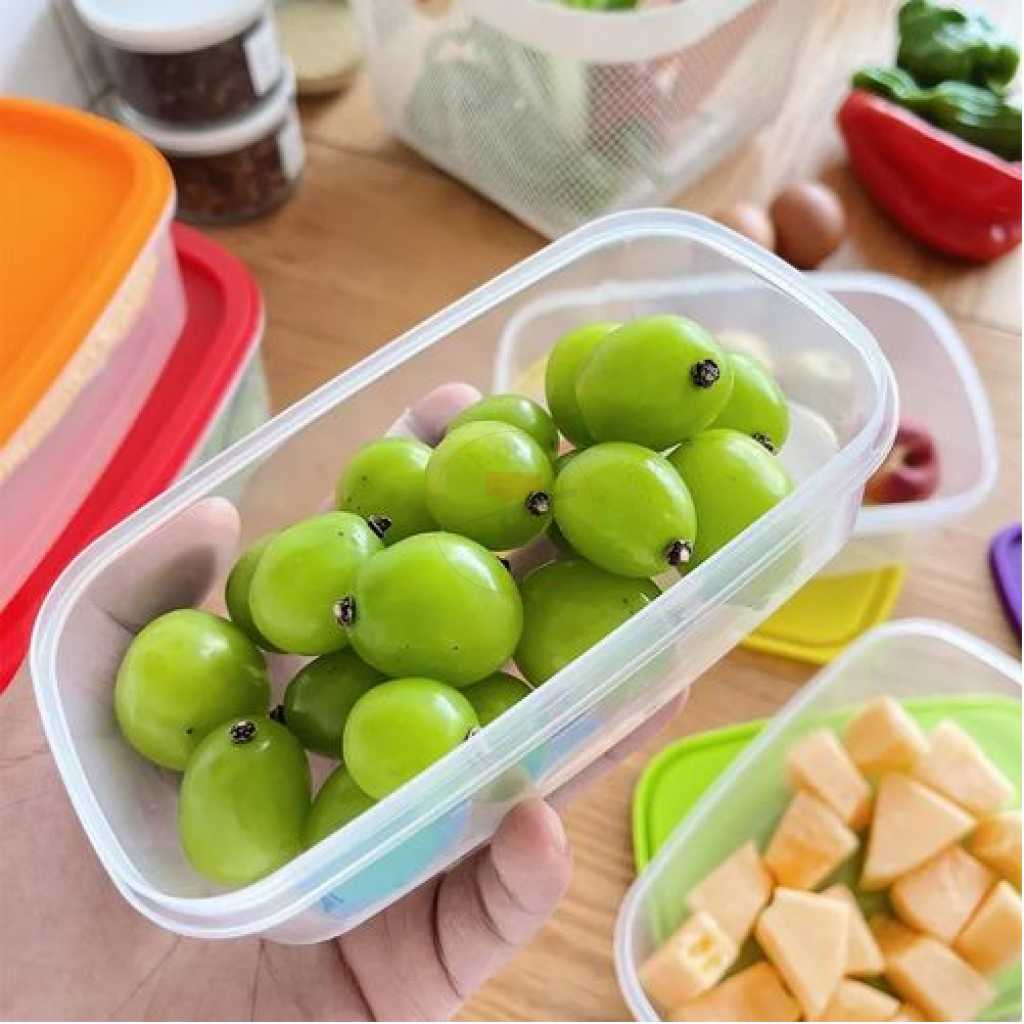 7 Piece Rainbow Plastic Fridge Storage Food Containers With Leakproof Lids- Multi-colour.