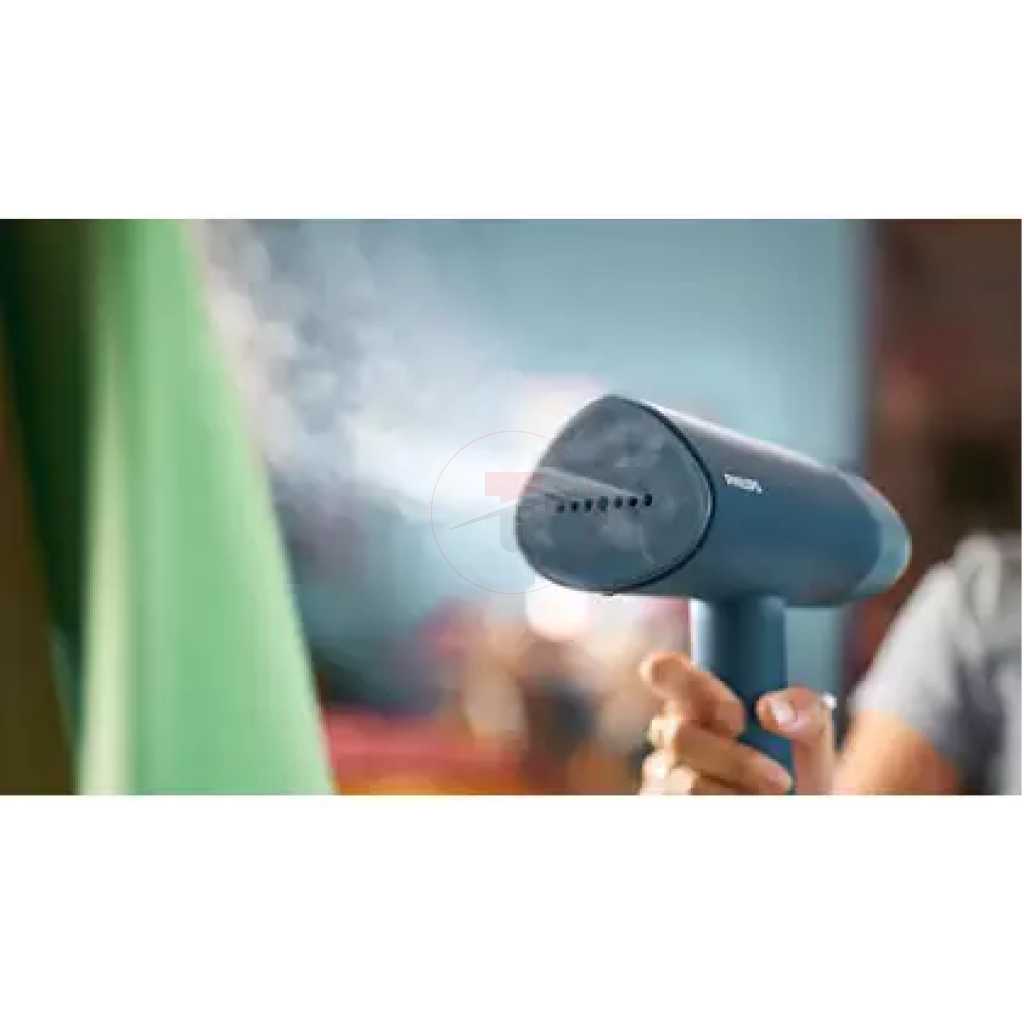 PHILIPS Handheld Garment Steamer STH3000/26 - Compact & Foldable, Convenient Vertical Steaming, 1000 Watt Quick Heat Up, up to 20g/min, Kills 99.9%* Bacteria (Reno Blue)