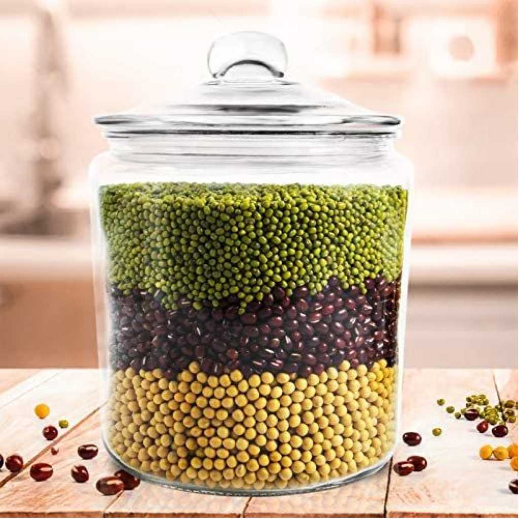 6L Airtight Glass Sweet Cookie Candy Jar Cereal Food Storage Container- Clear.