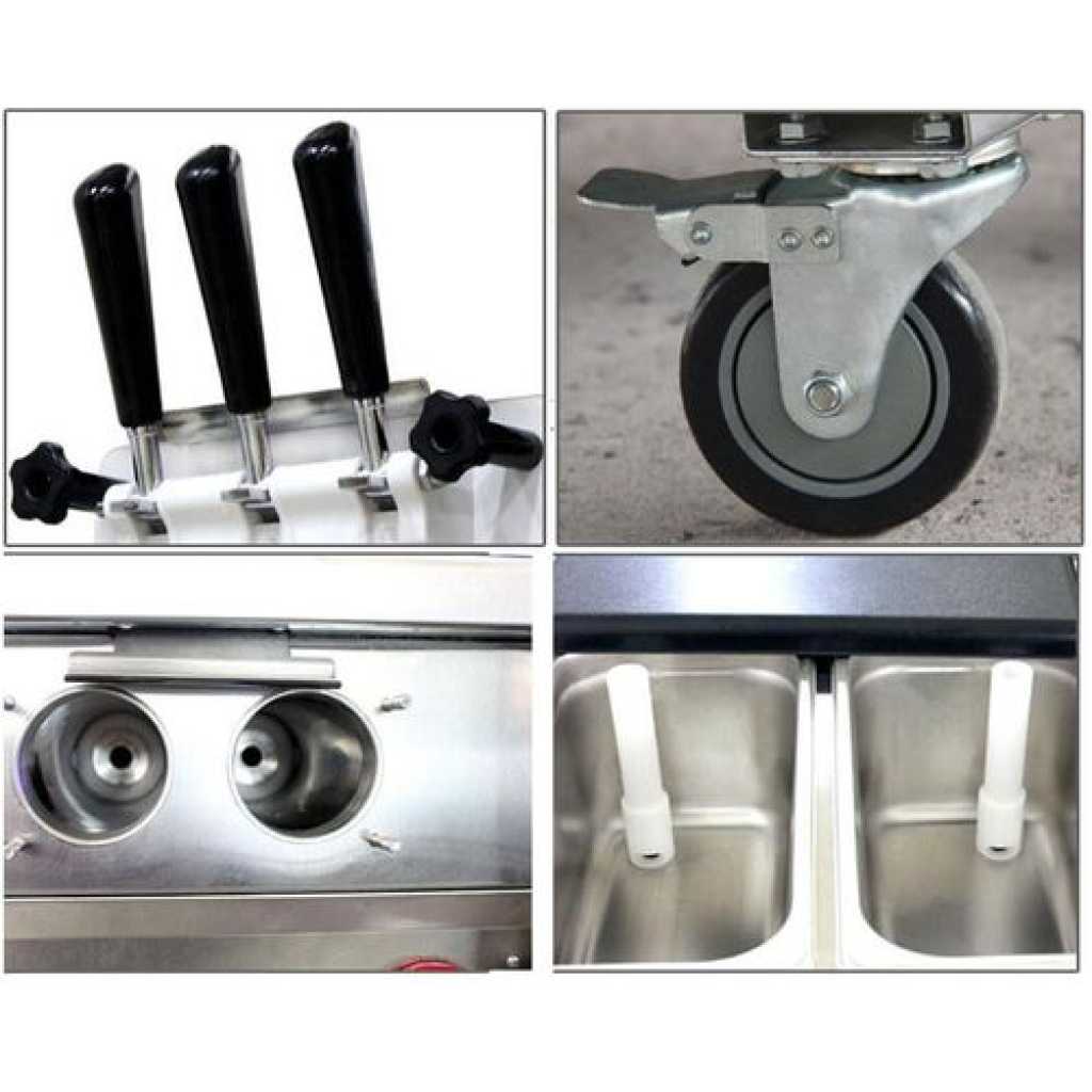 Commercial Ice Cream Machine Maker 3 Flavor Head Easy Operate Tool- Silver.