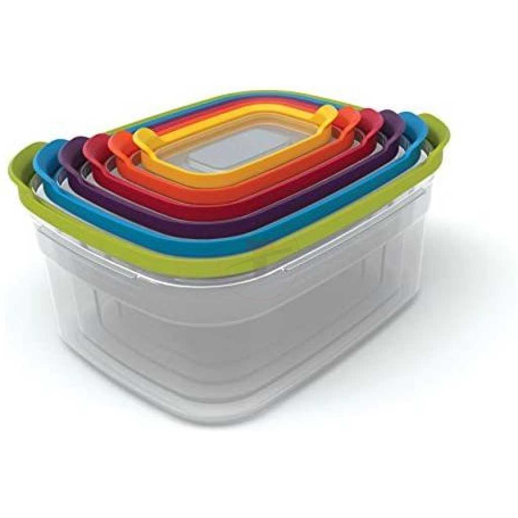 7 Piece Rainbow Plastic Fridge Storage Food Containers With Leakproof Lids- Multi-colour.