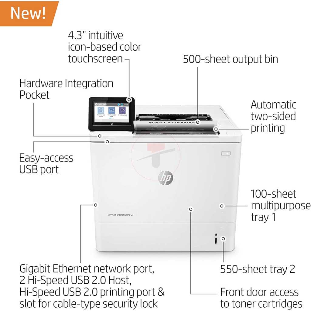 HP LaserJet Enterprise M612dn Monochrome Printer with built-in Ethernet & 2-sided printing
