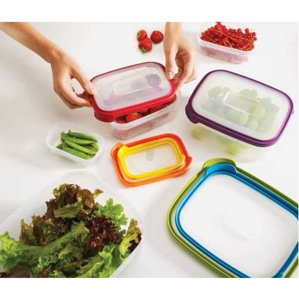 7 Piece Rainbow Plastic Fridge Storage Food Containers With Leakproof Lids- Multi-colour.