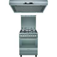 Ariston A6TMH2AF (X) EX - SS,60 x 60 4 Gas, Electric Oven / Grill + Fan, Automatic Ignition & Auto Safety - Silver - Poland And Ariston 60cm Slim Cooker Hood