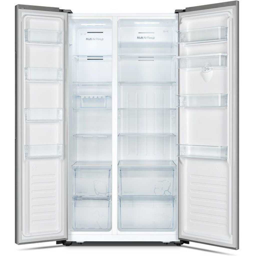 Hisense 670L Side-by-side Fridge With Dispenser RC-67WS4SB1; Auto Defrost, Multi-Air Flow System Refrigerator - Silver