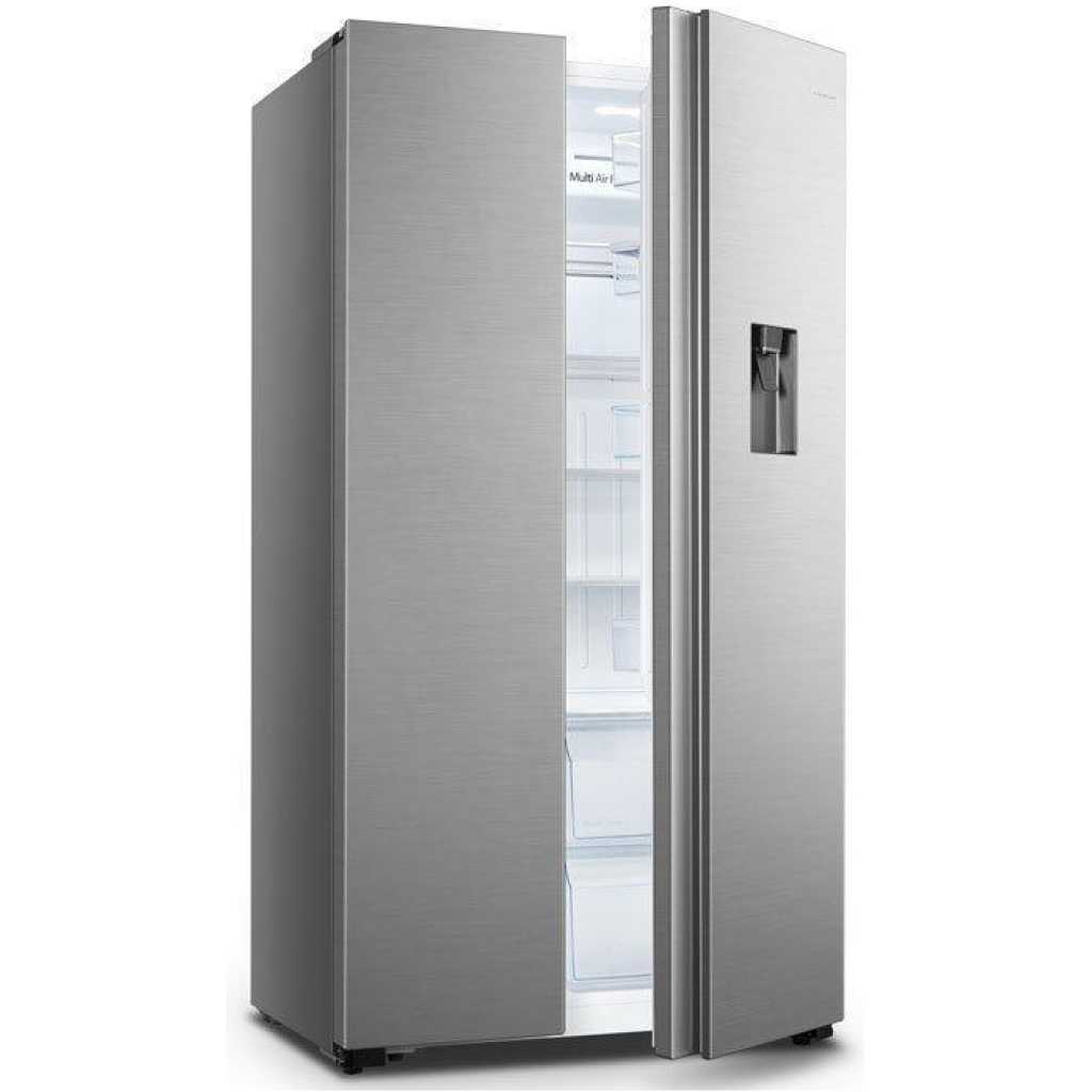 Hisense 670L Side-by-side Fridge With Dispenser RC-67WS4SB1; Auto Defrost, Multi-Air Flow System Refrigerator - Silver
