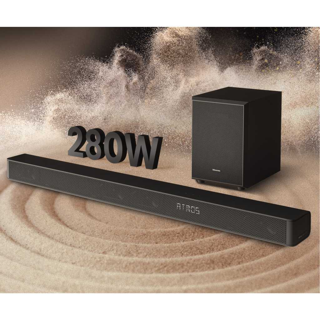 Hisense Dolby Atmos 3.1ch 280W Sound Bar With Wireless Subwoofer AX3100G – Black Hisense Electronics Store TilyExpress 9