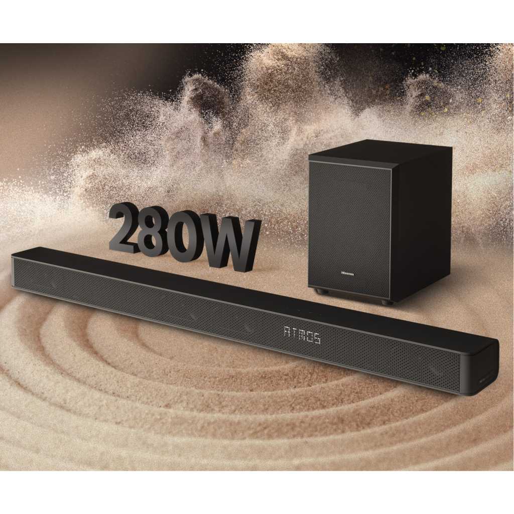 Hisense Dolby Atmos 3.1ch 280W Sound Bar With Wireless Subwoofer AX3100G - Black