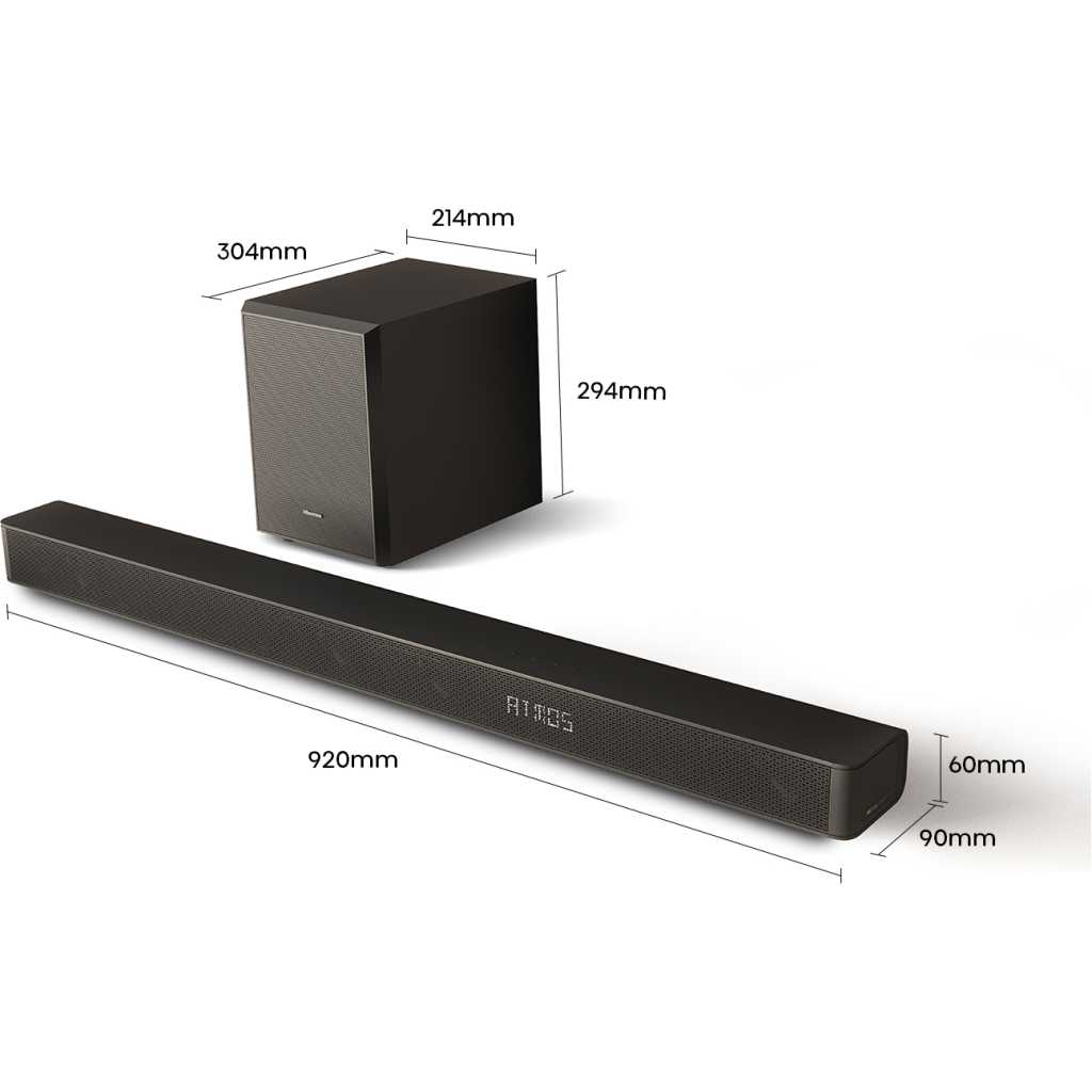 Hisense Dolby Atmos 3.1ch 280W Sound Bar With Wireless Subwoofer AX3100G - Black