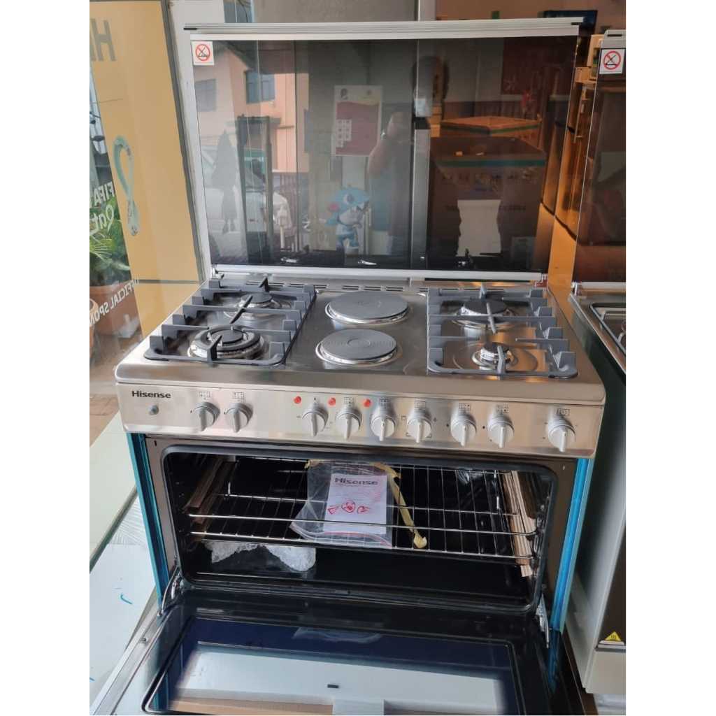 Hisense Cooker 90x60cm 4-Gas Burners And 2-Electric Plate HF942GEES, Auto Ignition, Flame Failure Protection, Grill, Rotisserie - Inox