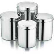 Stainless Steel Deep Tins With Lids (Set of 4) -(Capacity of 3 L, 2.5 L, 1.8 L, 1.25 L) - Vertical Storage Container - Silver.