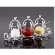 3Pc Acrylic Sugar Bowl Jam Jar Spice Storage Tin Canister- Clear