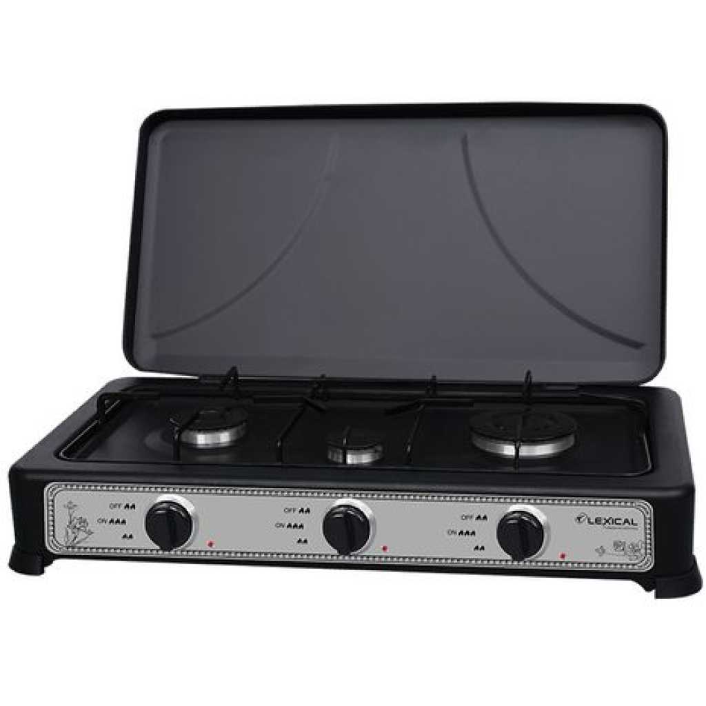 3 Burner Gas Cooker Stove With Lid -Black.