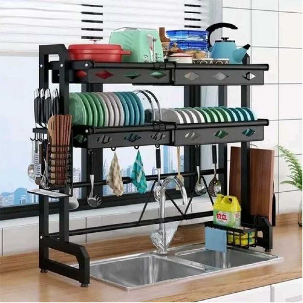 boosiny Over Sink Dish Drying Rack, Boosiny 2 Tier Stainless Steel Large  Expandable Kitchen Rack (27.5'' - 33.5''), Adjustable Length