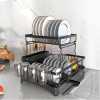 Dish Drying Rack, 2 Tier Dish Racks For Kitchen Counter Dish Drainer With Drainboard Set, Utensils Holder, Glass Holder, Rustproof, Black