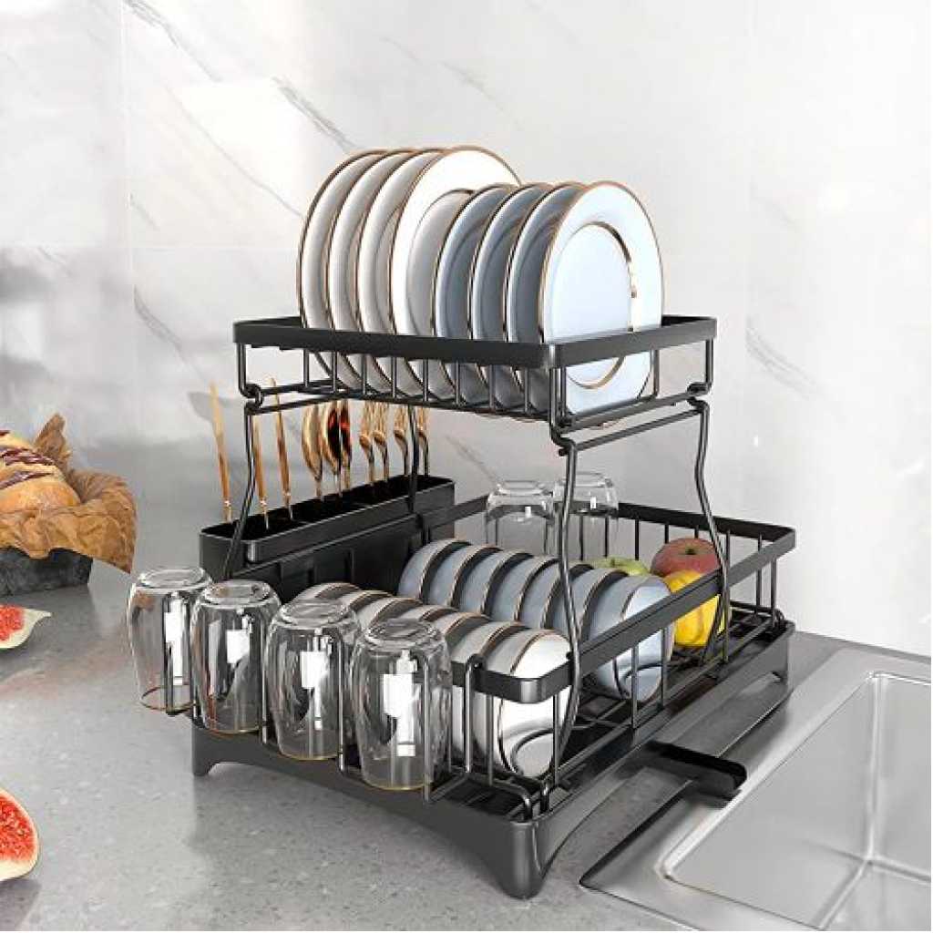 boosiny Over Sink Dish Drying Rack, Boosiny 2 Tier Stainless Steel Large  Expandable Kitchen Rack (27.5'' - 33.5''), Adjustable Length