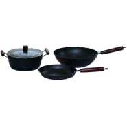 3 Piece Non-Stick Saucepan, Frying Pan, Wok Cookware - Black