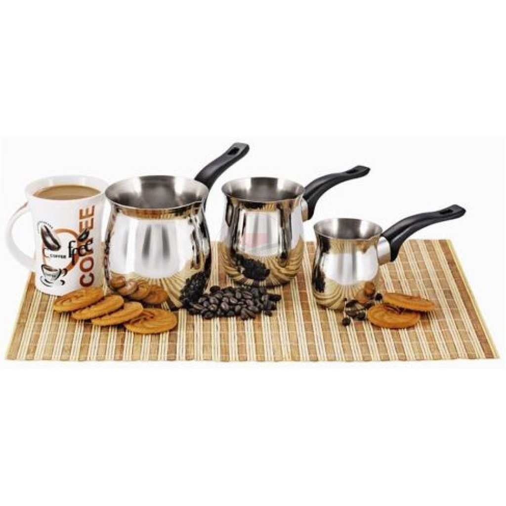 Chef Inox Tea Milk Coffee Warmer Pots Pans Set 3's (250/450/900ml) - Silver