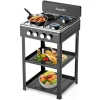 Saachi Stainless Steel Gas Burner With 2 Gas Tops, 2 Hot Plates & Shelves NL-GAS-5358 - Black