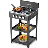 Saachi Stainless Steel Gas Burner With 2 Gas Tops, 2 Hot Plates & Shelves NL-GAS-5358 - Black