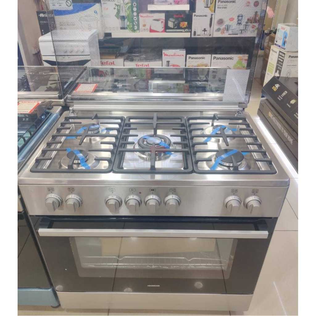 Kenwood Full Gas Cooker 90x60cm GCE90; 5-Gas Burners, Dual Rotisserie, Electric Oven & Grill, Auto Ignition, Flame Failure Protection Device - Stainless Steel Body