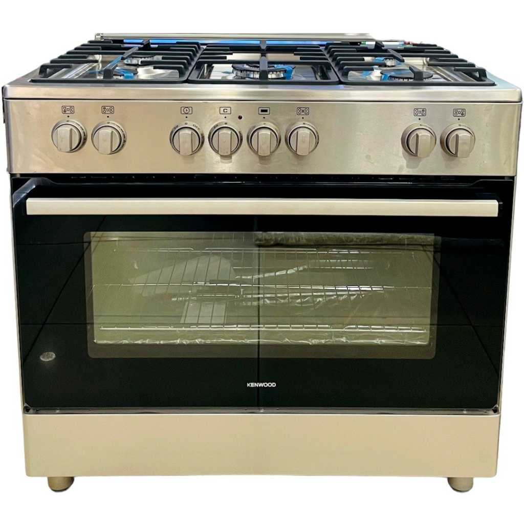 Kenwood Full Gas Cooker 90x60cm GCE90; 5-Gas Burners, Dual Rotisserie, Electric Oven & Grill, Auto Ignition, Flame Failure Protection Device - Stainless Steel Body