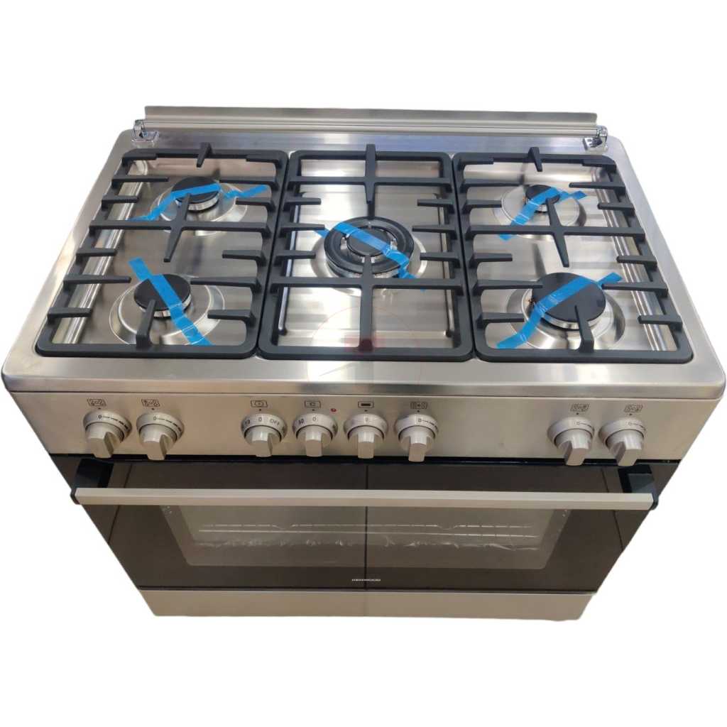 Kenwood Full Gas Cooker 90x60cm GCE90; 5-Gas Burners, Dual Rotisserie, Electric Oven & Grill, Auto Ignition, Flame Failure Protection Device - Stainless Steel Body