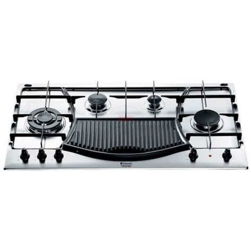 Ariston 90cm Built-In Gas Hob 4-Gas Burners And 1-Electric Plate PH941MSTB, Auto Ignition, Cast Iron Pan Supports - Silver