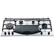 Ariston 90cm Built-In Gas Hob 4-Gas Burners And 1-Electric Plate PH941MSTB, Auto Ignition, Cast Iron Pan Supports - Silver