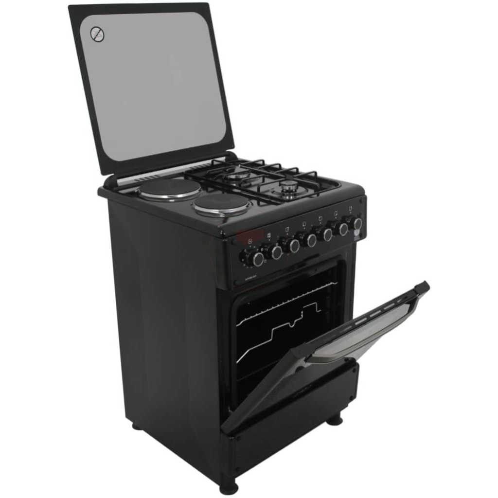 IQRA Cooker 60x60cm, IQ-FC6221-SS 2-Gas + 2-Electric Cooker, Auto Ignition,  With Electric Oven, Grill & Rotisserie - Black