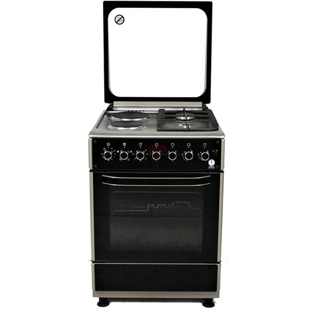 IQRA Cooker 60x60cm, IQ-FC6221-SS 2-Gas + 2-Electric Cooker, Auto Ignition, With Electric Oven, Grill & Rotisserie - Black