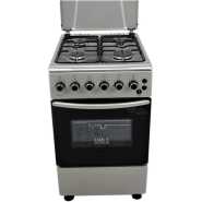 IQRA Full Gas Cooker 50x60cm, IQ-C2001SS 4-Gas Burners Cooker, Auto Ignition, With Gas Oven, Grill & Rotisserie - Stainless Steel